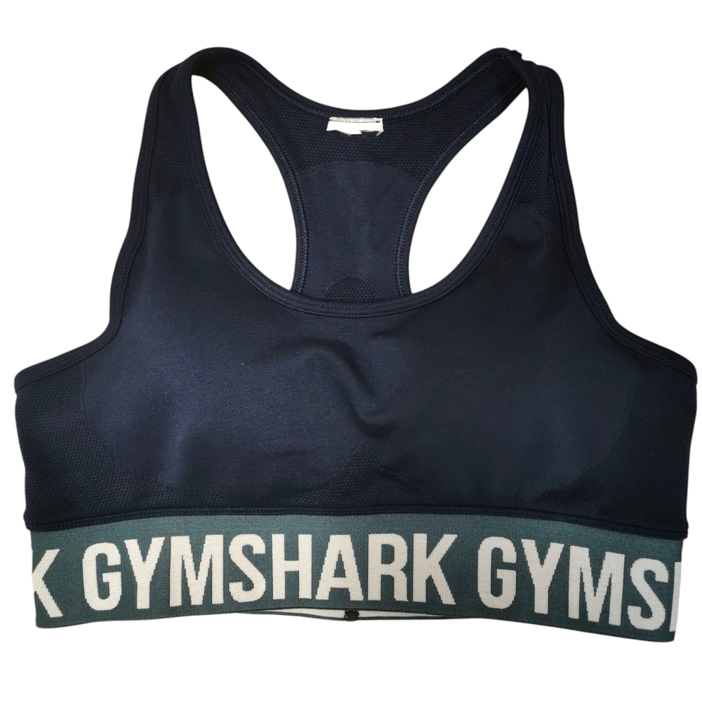 Gymshark Medium Support Padded Sports Bra Navy Blue Logo Band Sz M